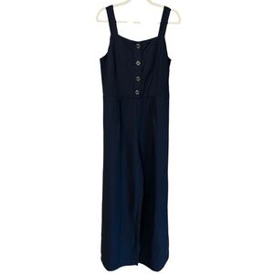 J. McLaughlin Linen Square Neck Jumpsuit Navy Blue 10 Spring Capsule Old Money